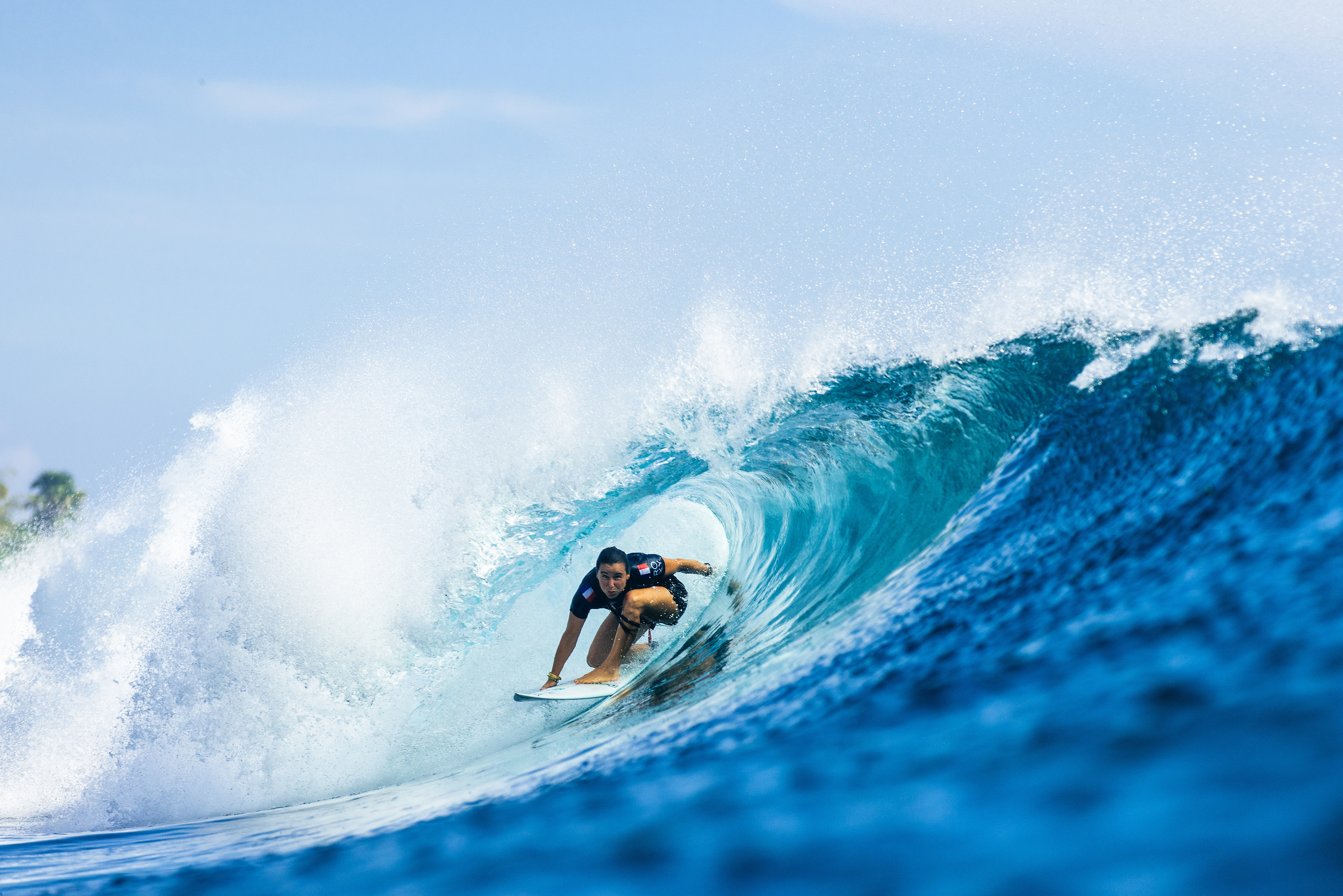 Johanne Defay riding a Sharp Eye Surfboard at G-Land Indonesia