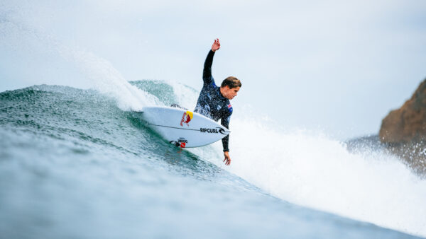 Morgan Cibilic riding a Sharp Eye surfboard at Bells Beach