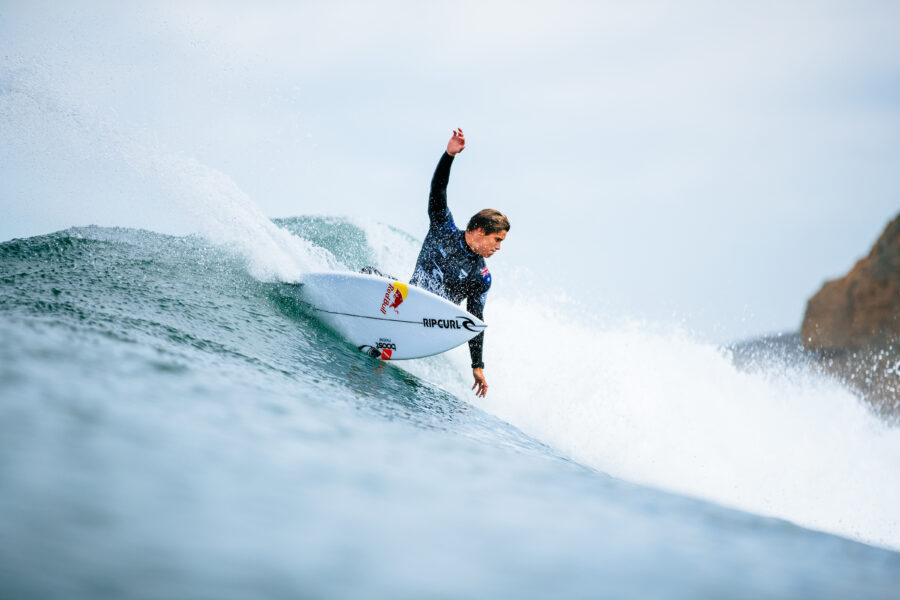 Morgan Cibilic riding a Sharp Eye surfboard at Bells Beach
