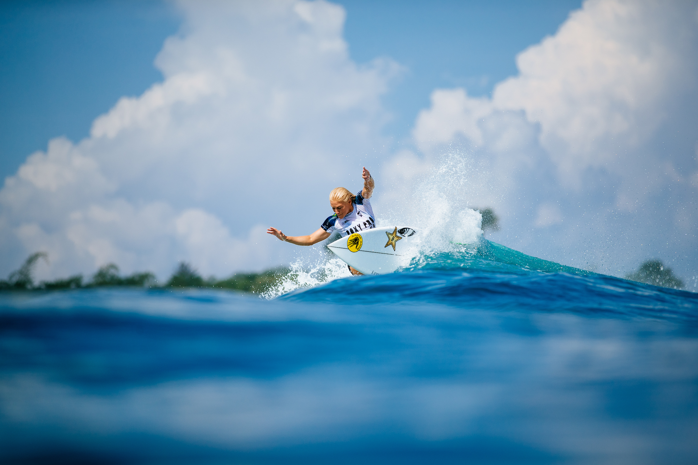 Tatiana Weston-Webb riding a Sharp Eye surfboard at G-Land Indonesia